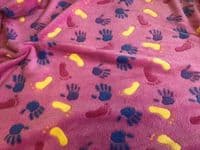 Double Sided Super Soft Cuddle Fleece Fabric Material - HANDS FEET PINK